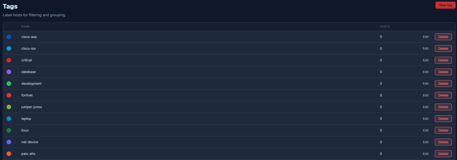 The Tags list showing 19 pre-seeded tags