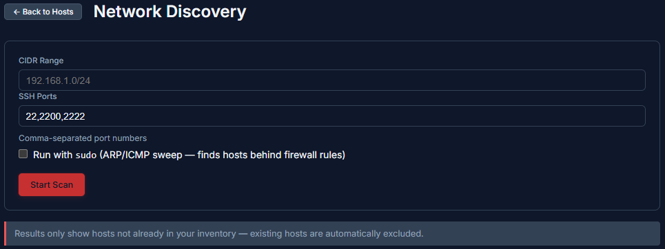 Network Discovery, sweeping a CIDR range and importing new hosts