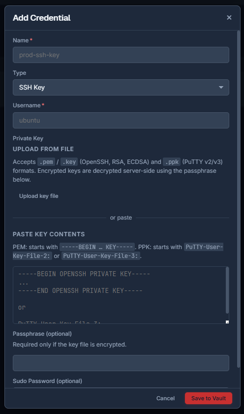 The Add Credential form