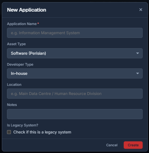 The Add Application form