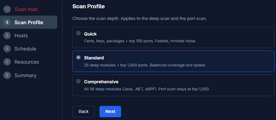 New Scan wizard, step 2: Scan Profile