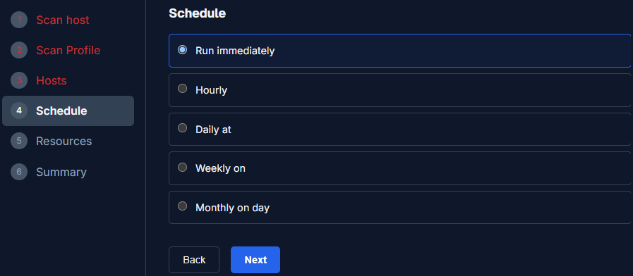 New Scan wizard, step 4: Schedule