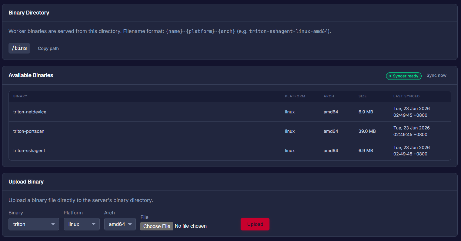 Worker binary directory and available binaries
